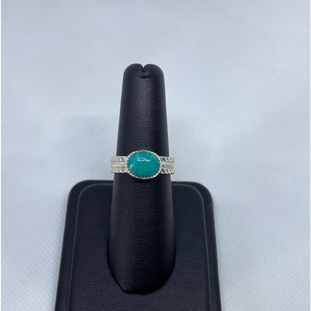 Amelia Teal Amazonite Ring Handmade (10x8mm oval)